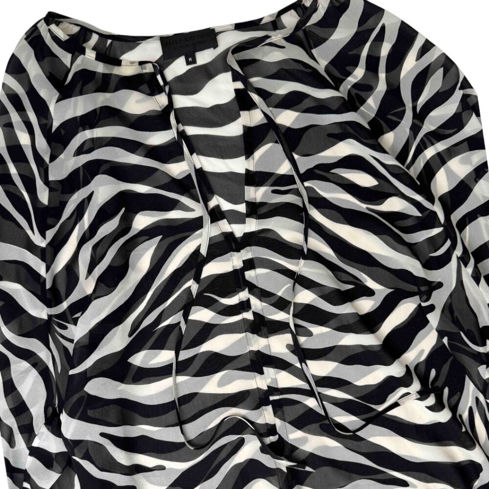 NILA LOTAN ACADIA SILK TIGER BLOUSE OLD MONEY MODERN CLASSIC LUXURY GLAM M - Picture 3 of 6